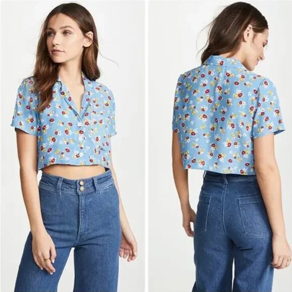 Faithfull the Brand Tops - FAITHFULL - EUC Uma Cropped Button Up - Blue Floral